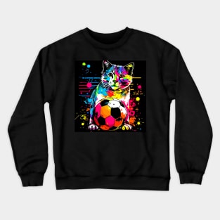 Soccer Cat - Soccer Futball Football - Graphiti Art Graphic Paint Crewneck Sweatshirt